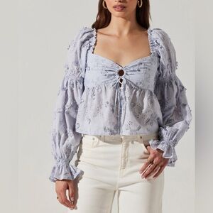 Astr Light Blue Eyelet Crop Top